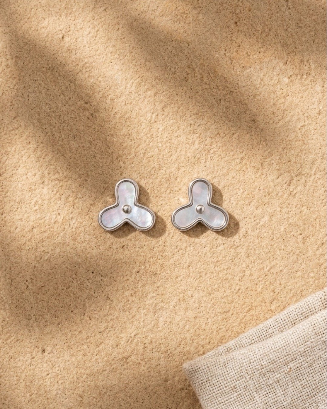 Clover Mother of Pearl Stud Earrings — view 4