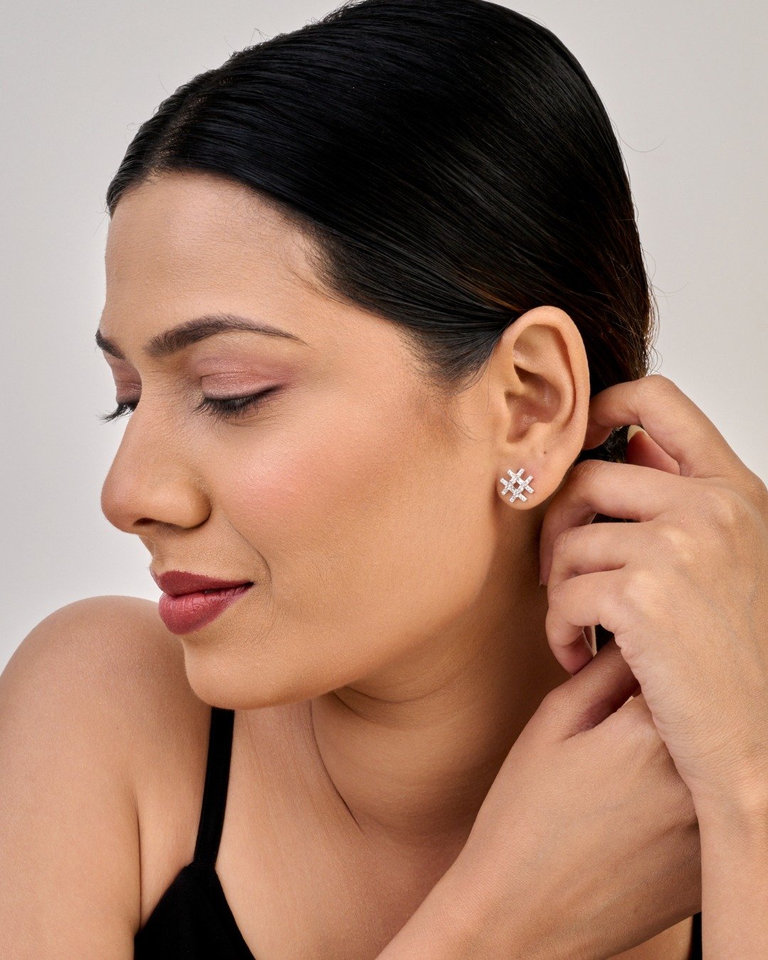 Geometric Spark Grid Stud Earrings — view 3