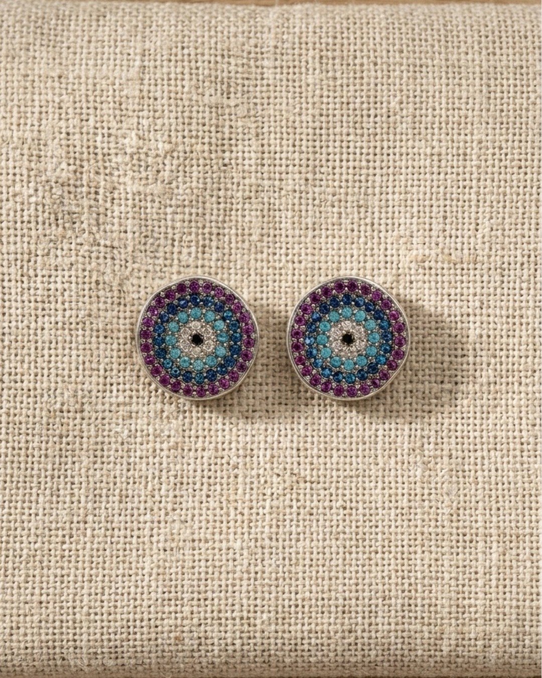 Evil Eye Multicolor Circle Stud Earrings — view 4