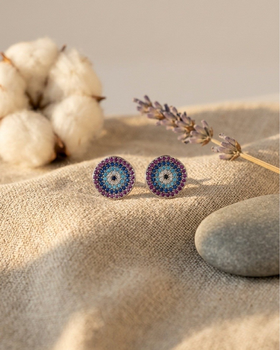 Evil Eye Multicolor Circle Stud Earrings