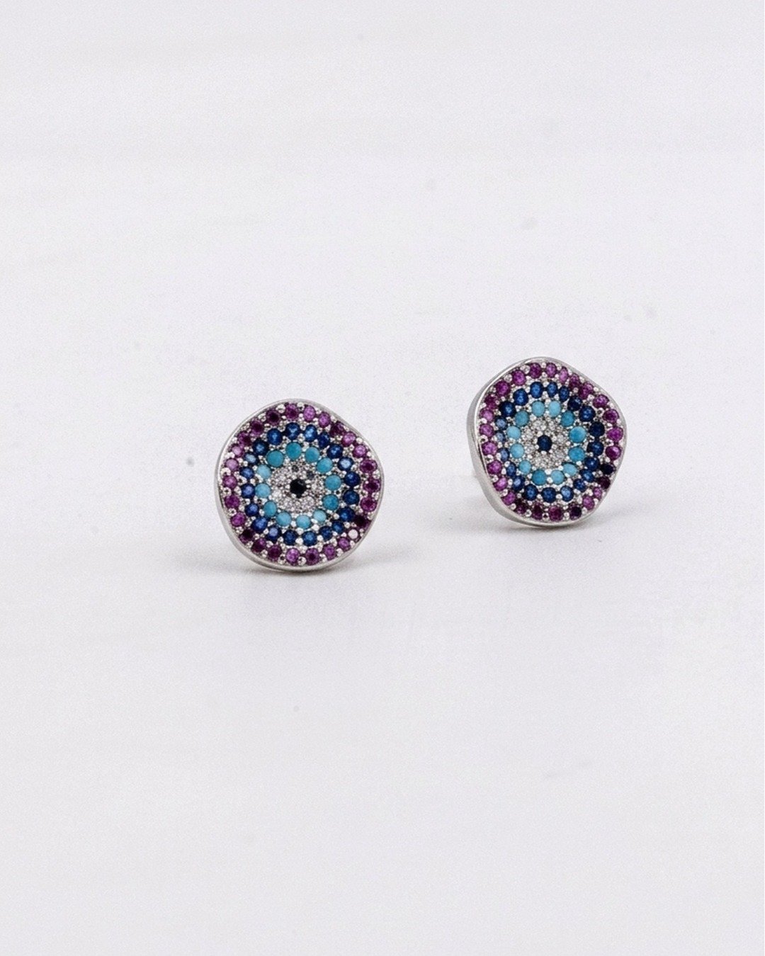 Evil Eye Multicolor Circle Stud Earrings — view 5