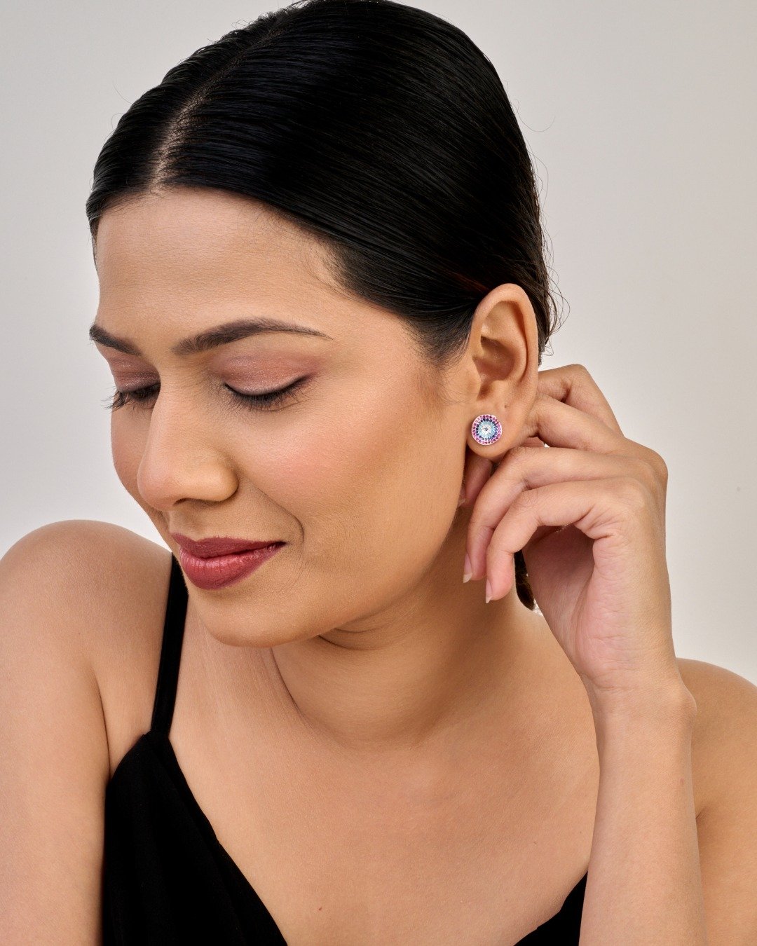 Evil Eye Multicolor Circle Stud Earrings — view 3