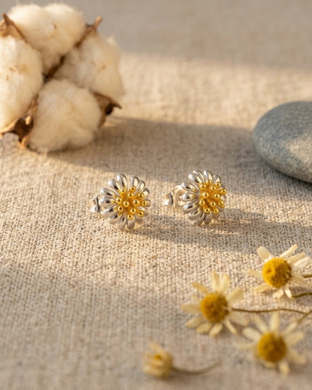Golden Bloom Dual Tone Stud Earrings