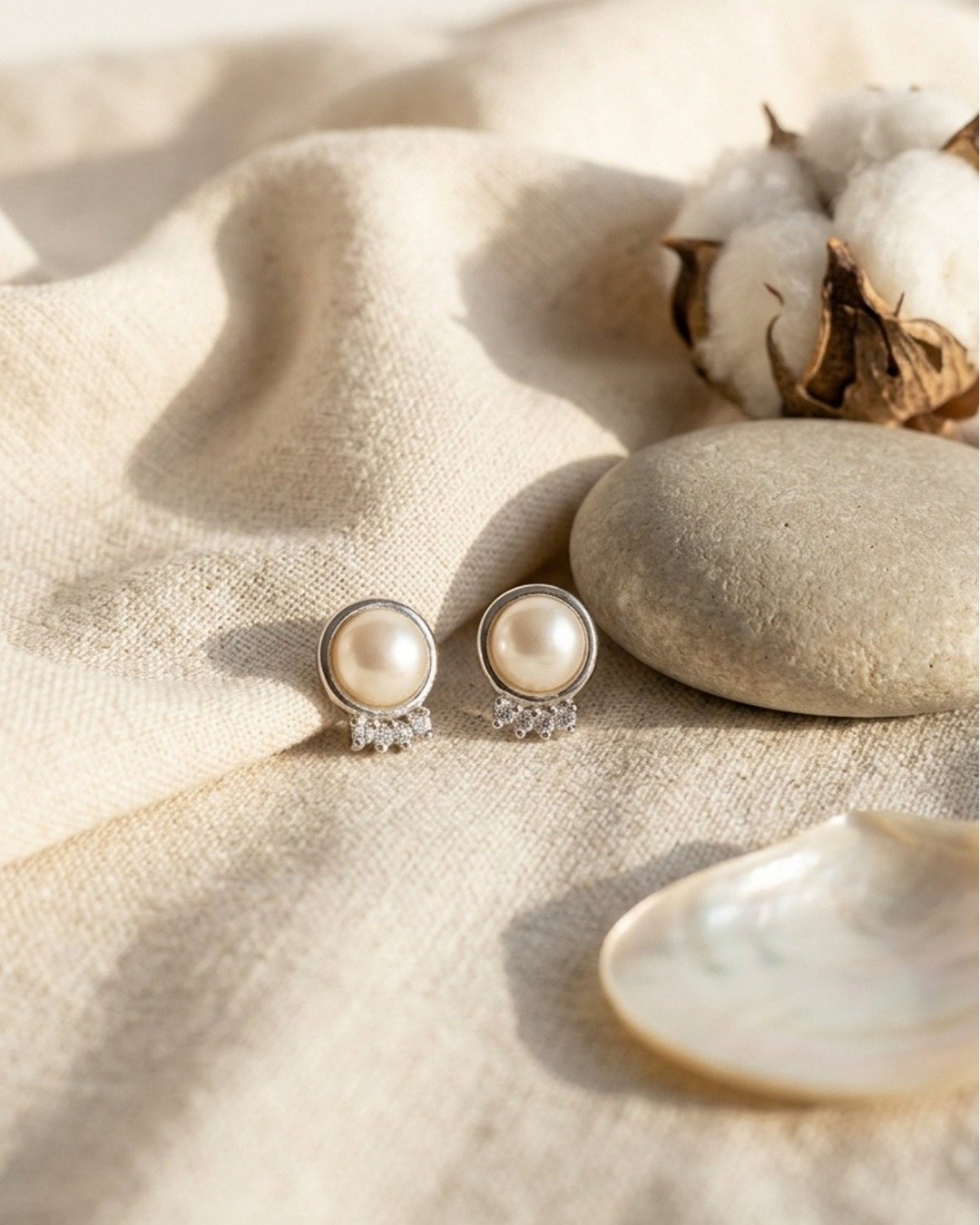 Pearl Radiance Crown Stud Earrings — view 4