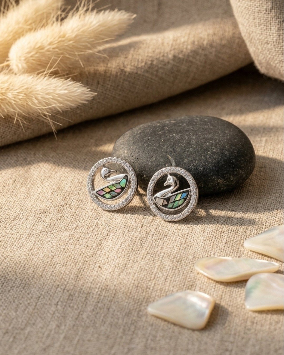 Swan Halo Enamel Stud Earrings