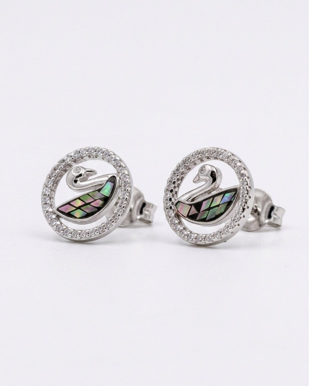 Swan Halo Enamel Stud Earrings — view 4