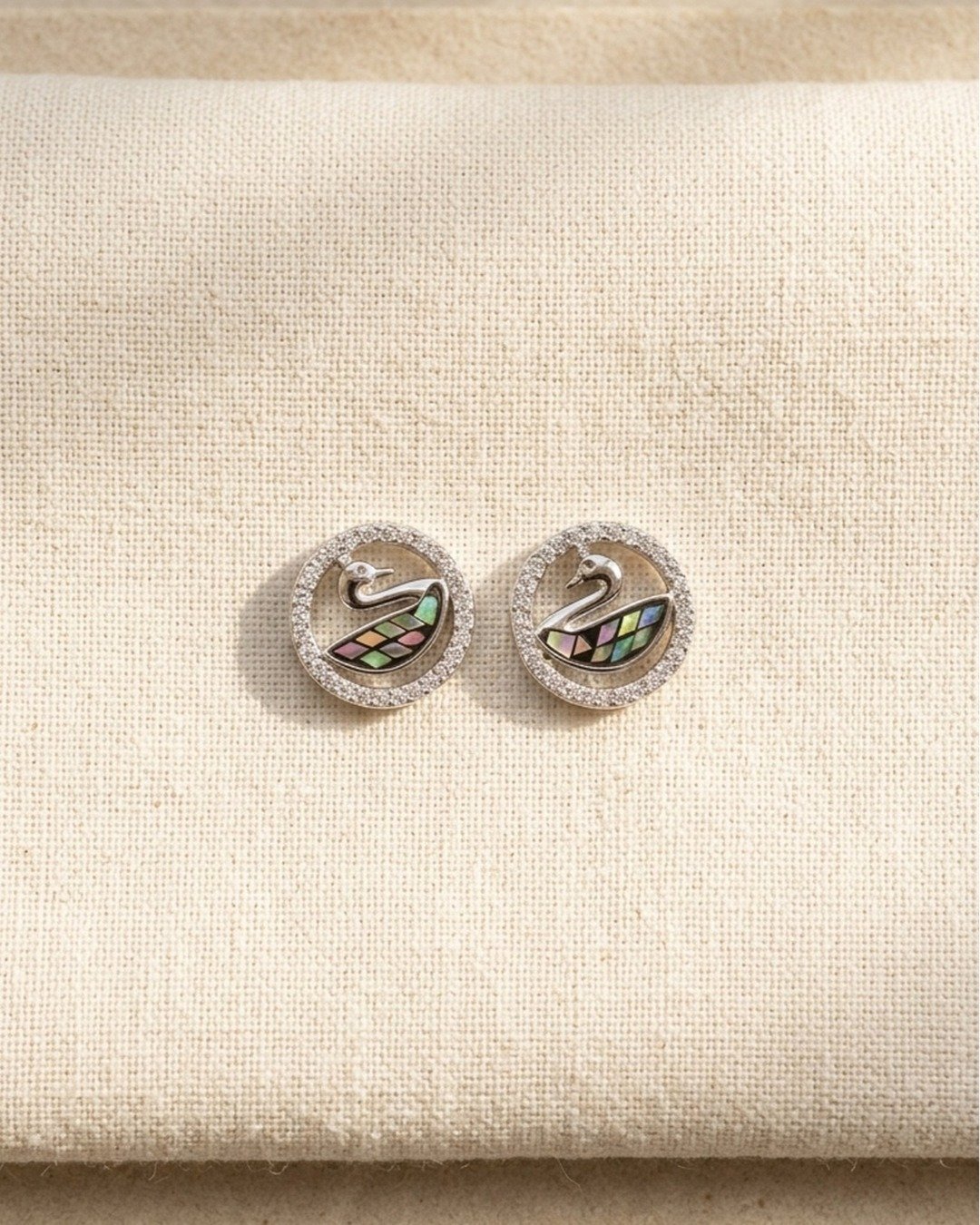 Swan Halo Enamel Stud Earrings — view 5