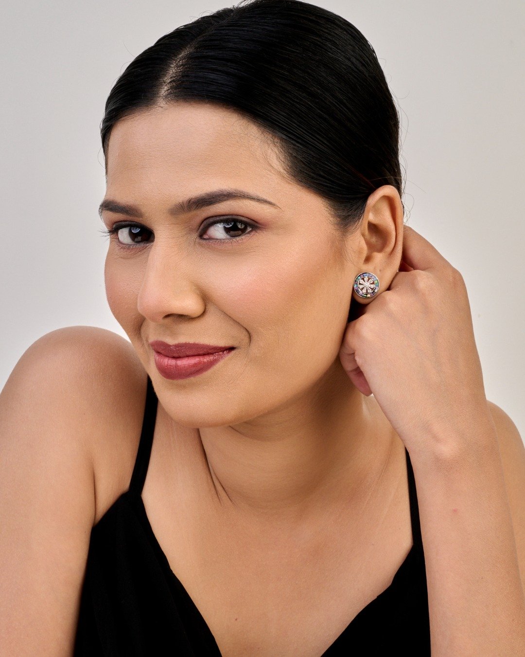 Aurora Mosaic Halo Stud Earrings — view 3