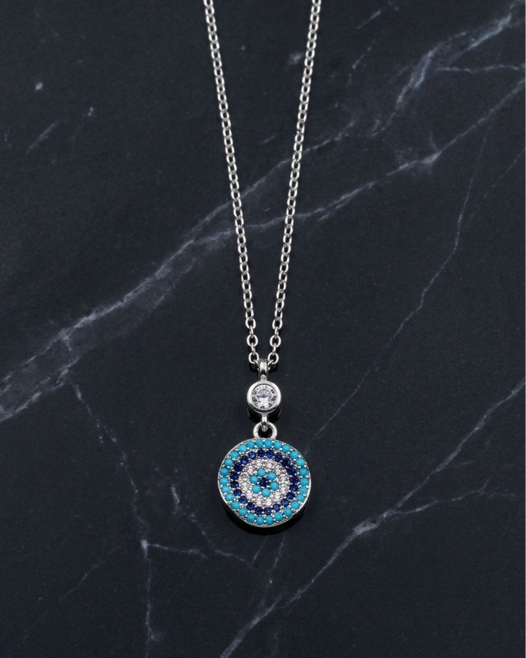 Blue Evil Eye Drop Pendant Necklace – 925 Sterling Silver — view 4