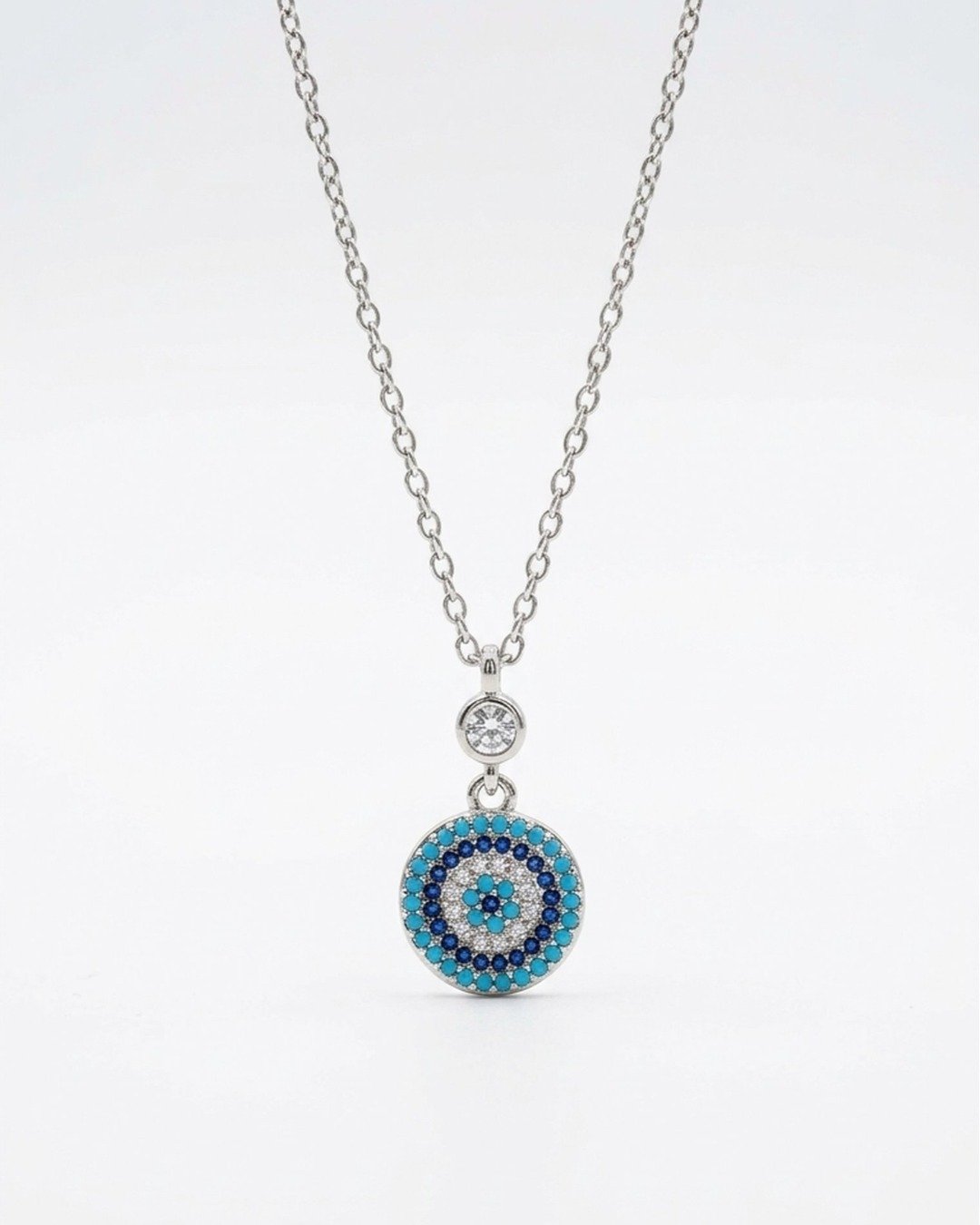 Blue Evil Eye Drop Pendant Necklace – 925 Sterling Silver