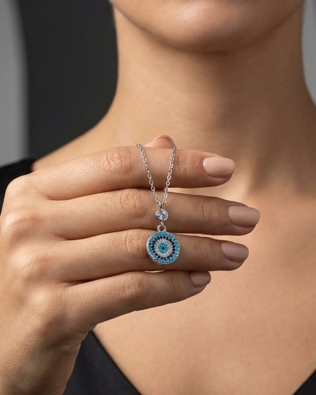 Blue Evil Eye Drop Pendant Necklace – 925 Sterling Silver — view 3