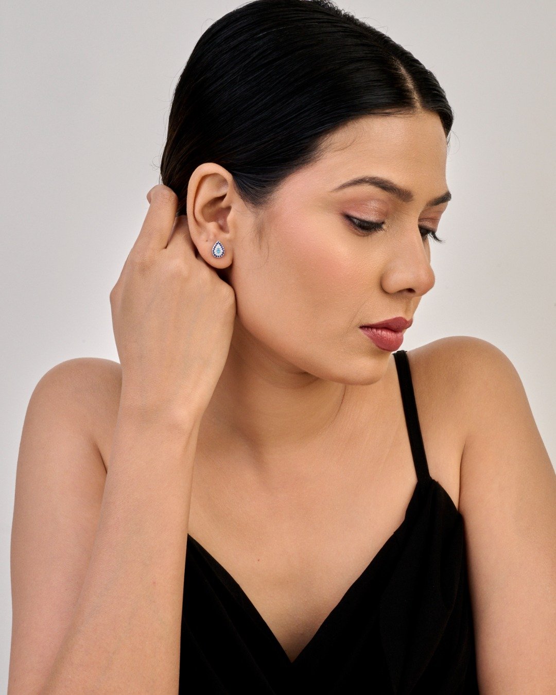 Azure Teardrop Sparkle Stud Earrings — view 3