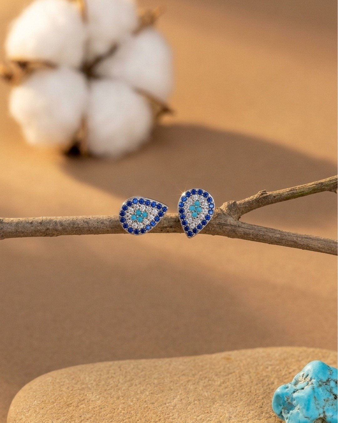 Azure Teardrop Sparkle Stud Earrings — view 4