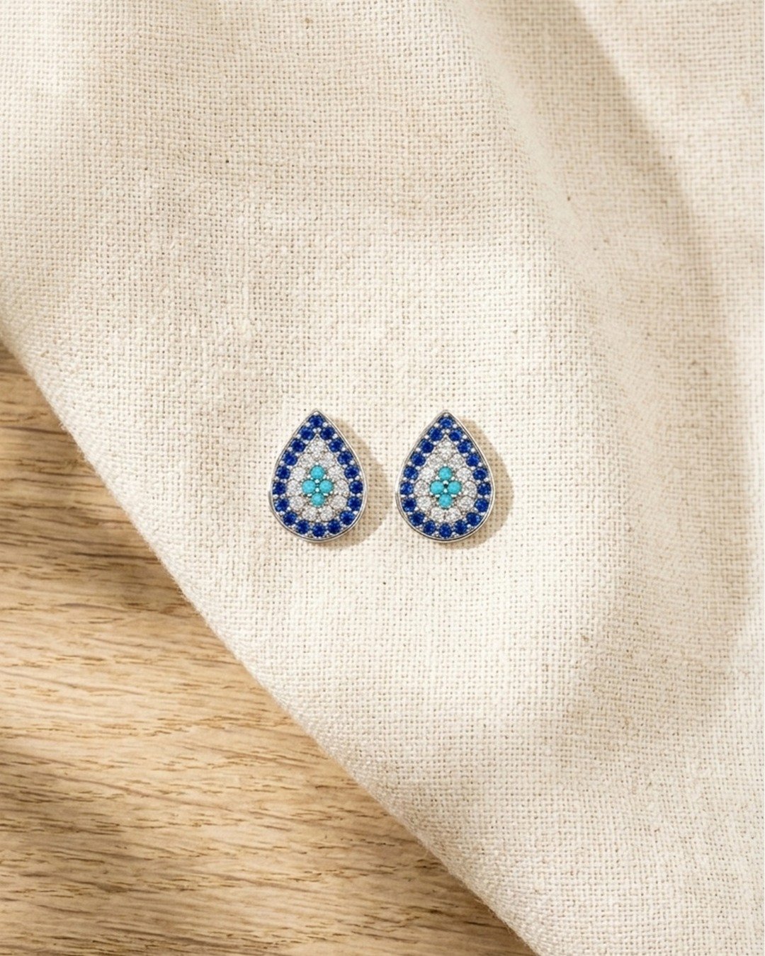 Azure Teardrop Sparkle Stud Earrings