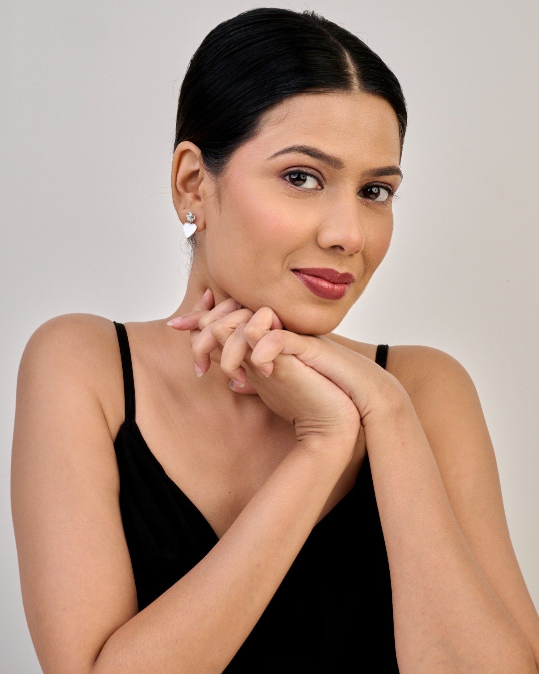 Pearl Heart Rose Drop Stud Earrings — view 3