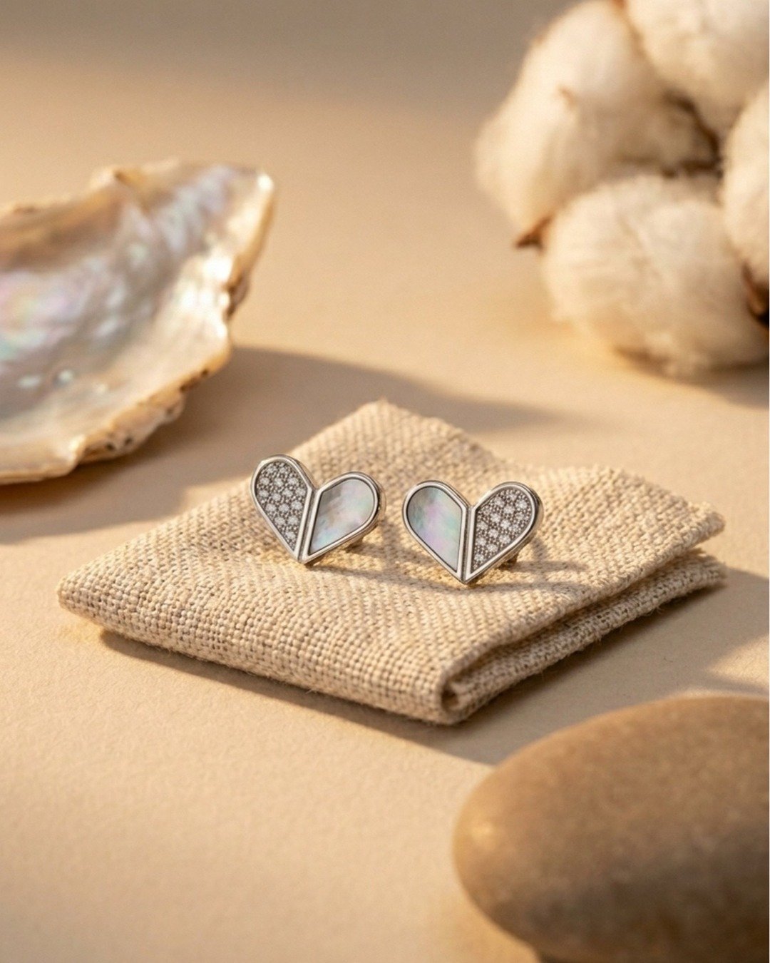 Twin Tone Heart Sparkle Stud Earrings