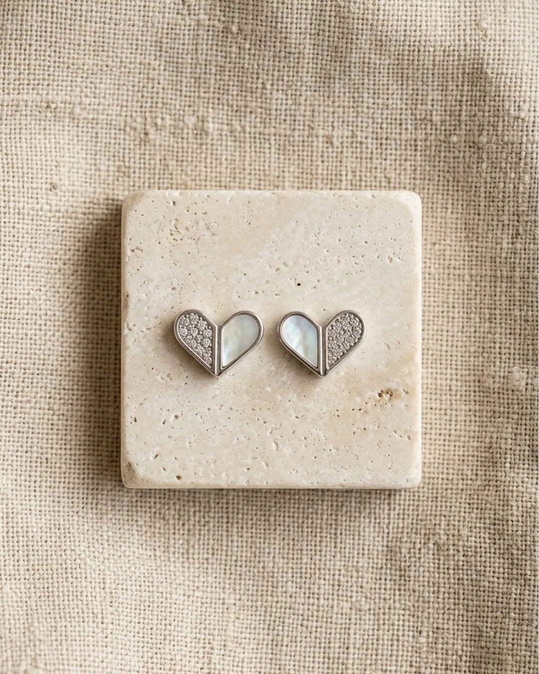 Twin Tone Heart Sparkle Stud Earrings — view 4