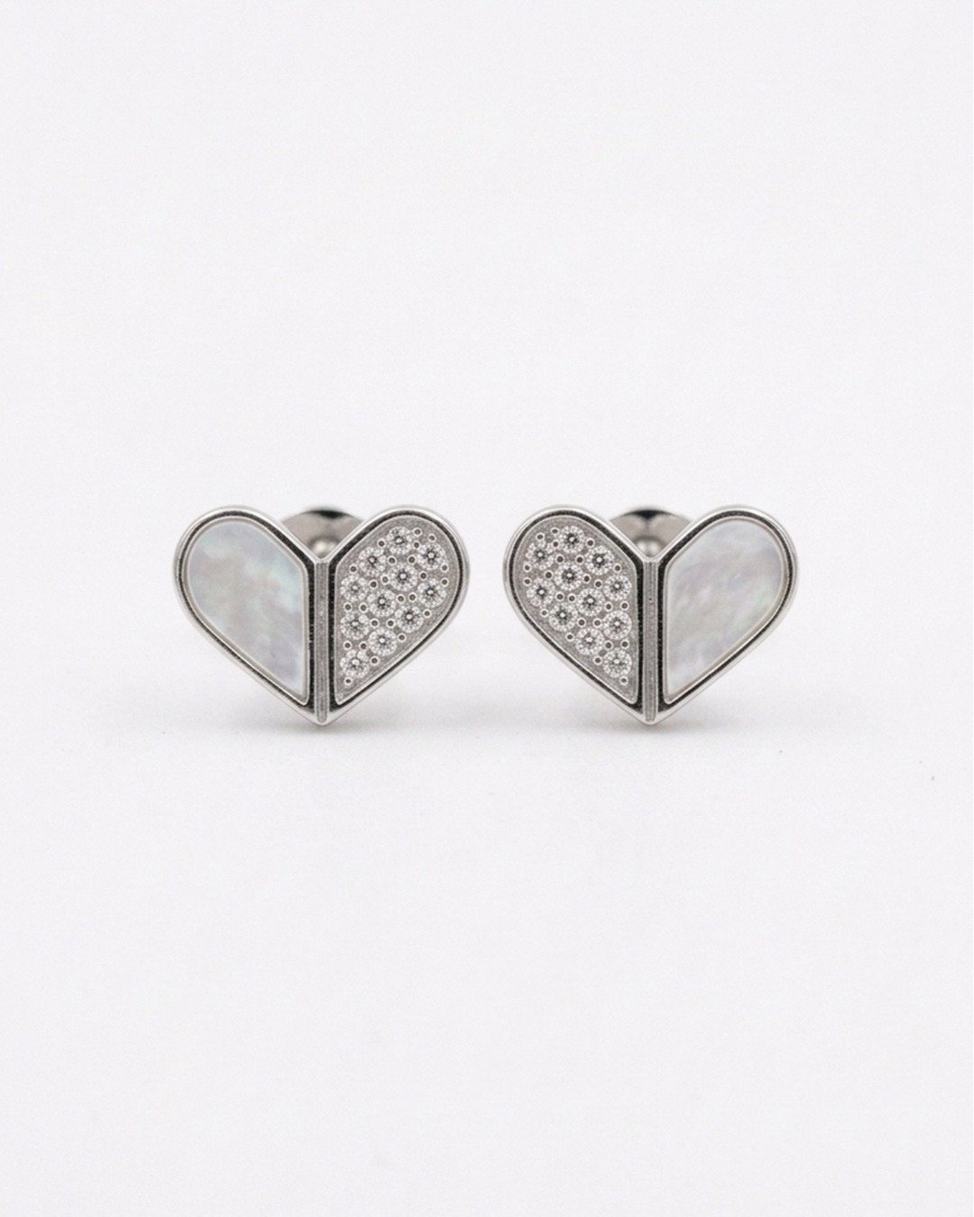 Twin Tone Heart Sparkle Stud Earrings — view 5