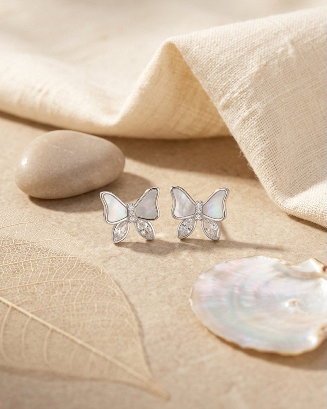 Mother of Pearl Butterfly Stud Earrings — view 5