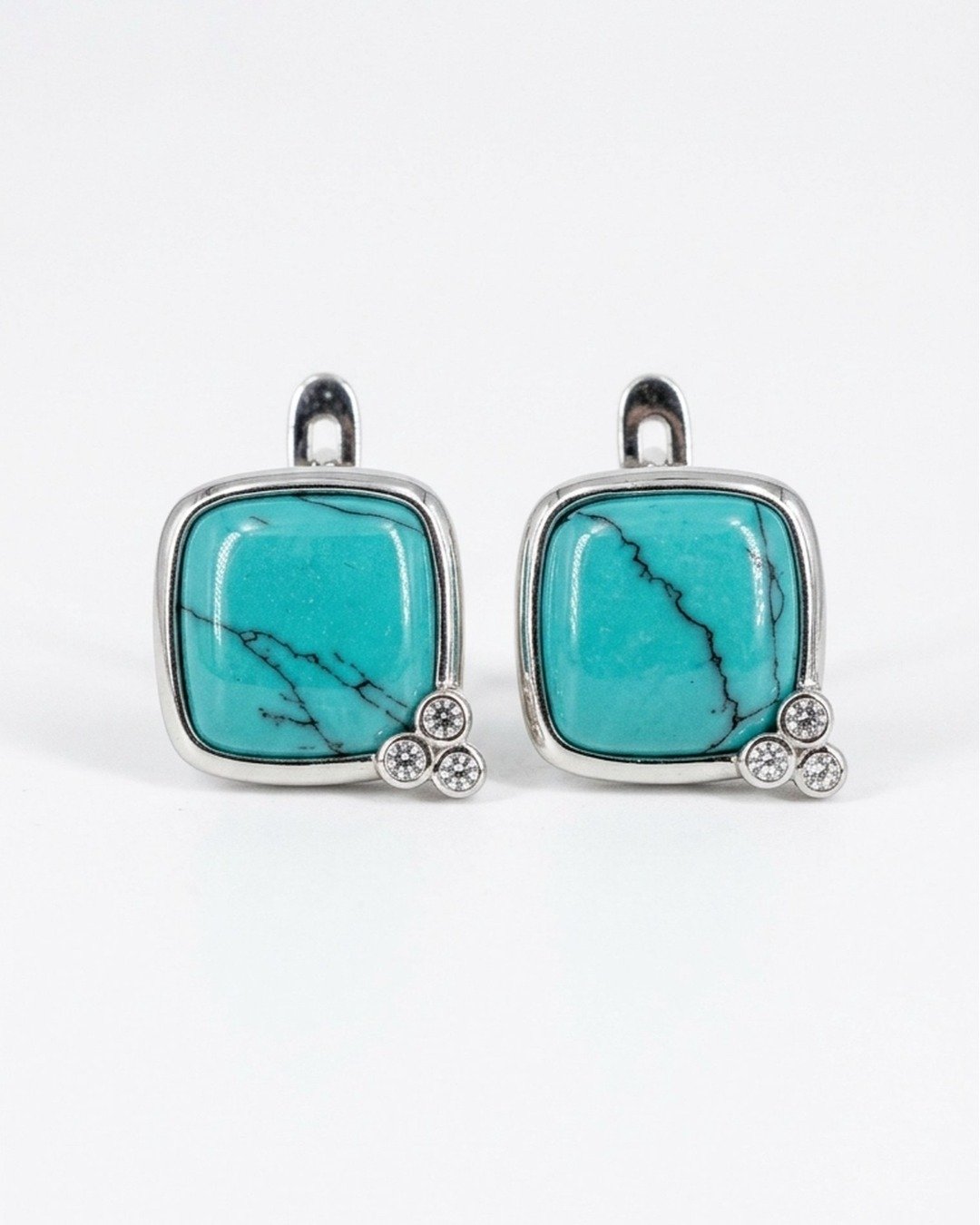 Turquoise Square Drop Earrings — view 4