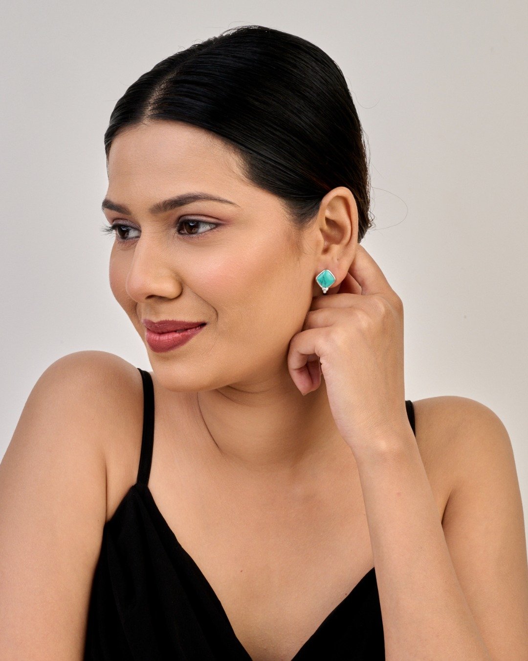 Turquoise Square Drop Earrings — view 3