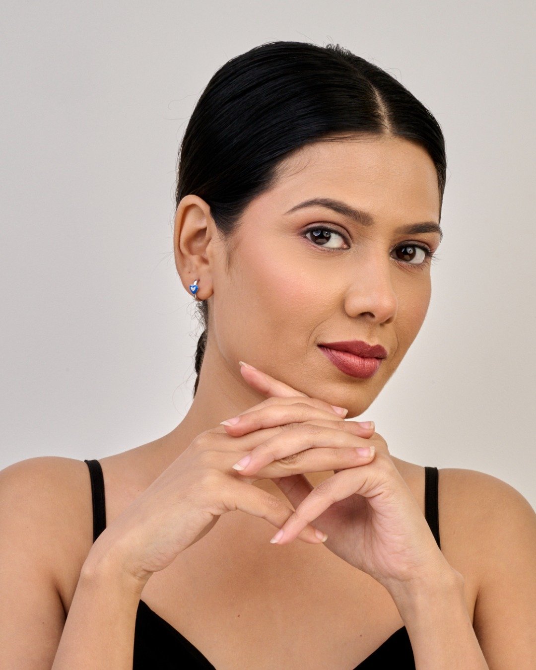 Blue Heart Enamel Silver Hoops — view 3