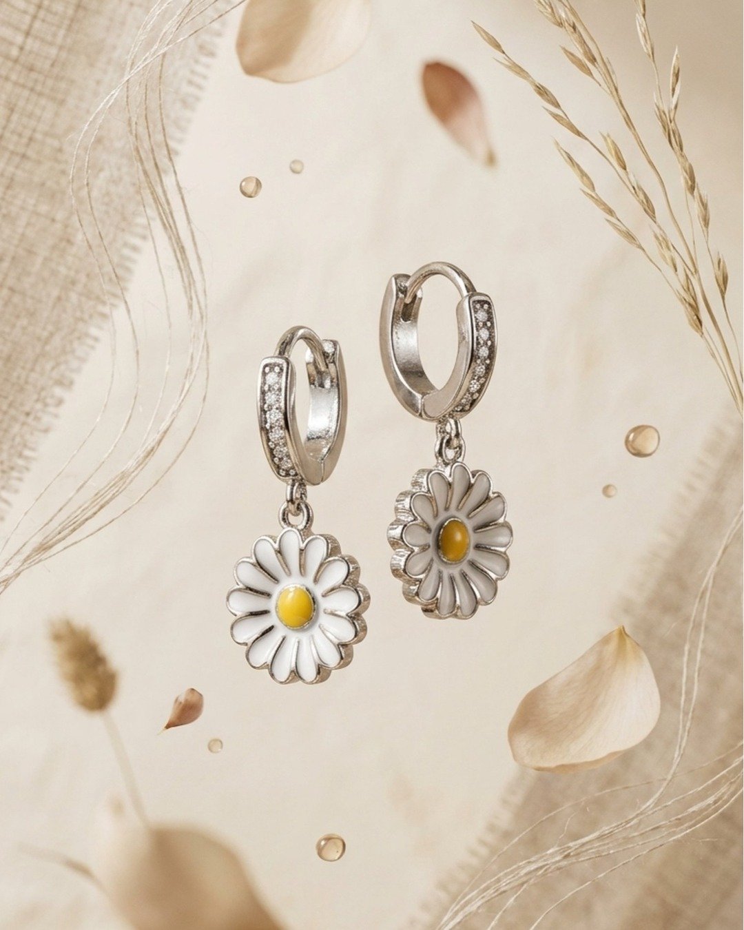 Daisy Bloom Enamel Drop Hoops — view 6