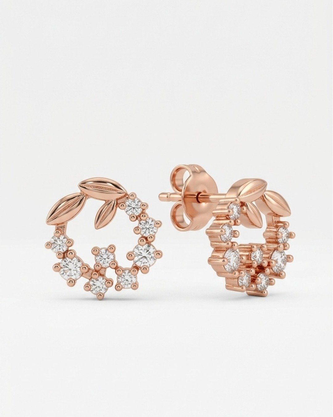 Radiant Leaf Rose Gold Studs — view 4
