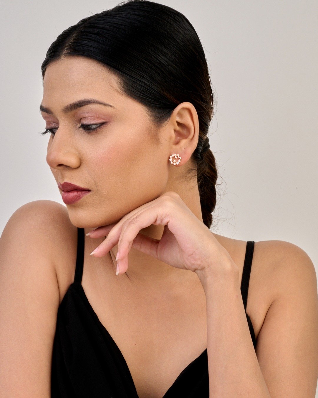 Radiant Leaf Rose Gold Studs — view 3