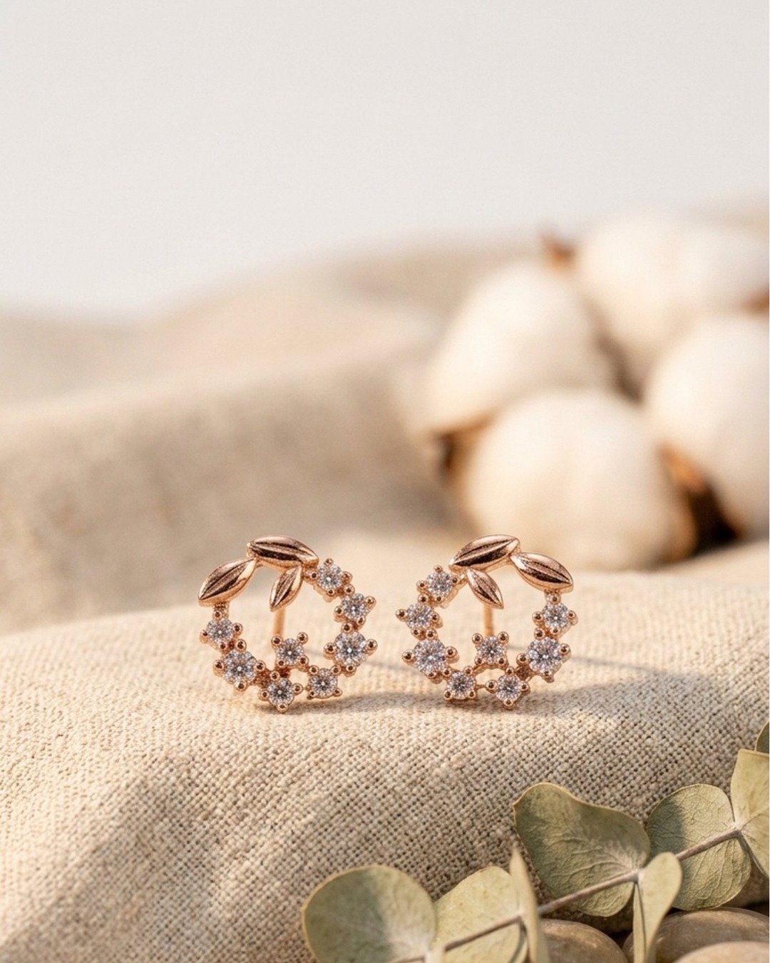 Radiant Leaf Rose Gold Studs