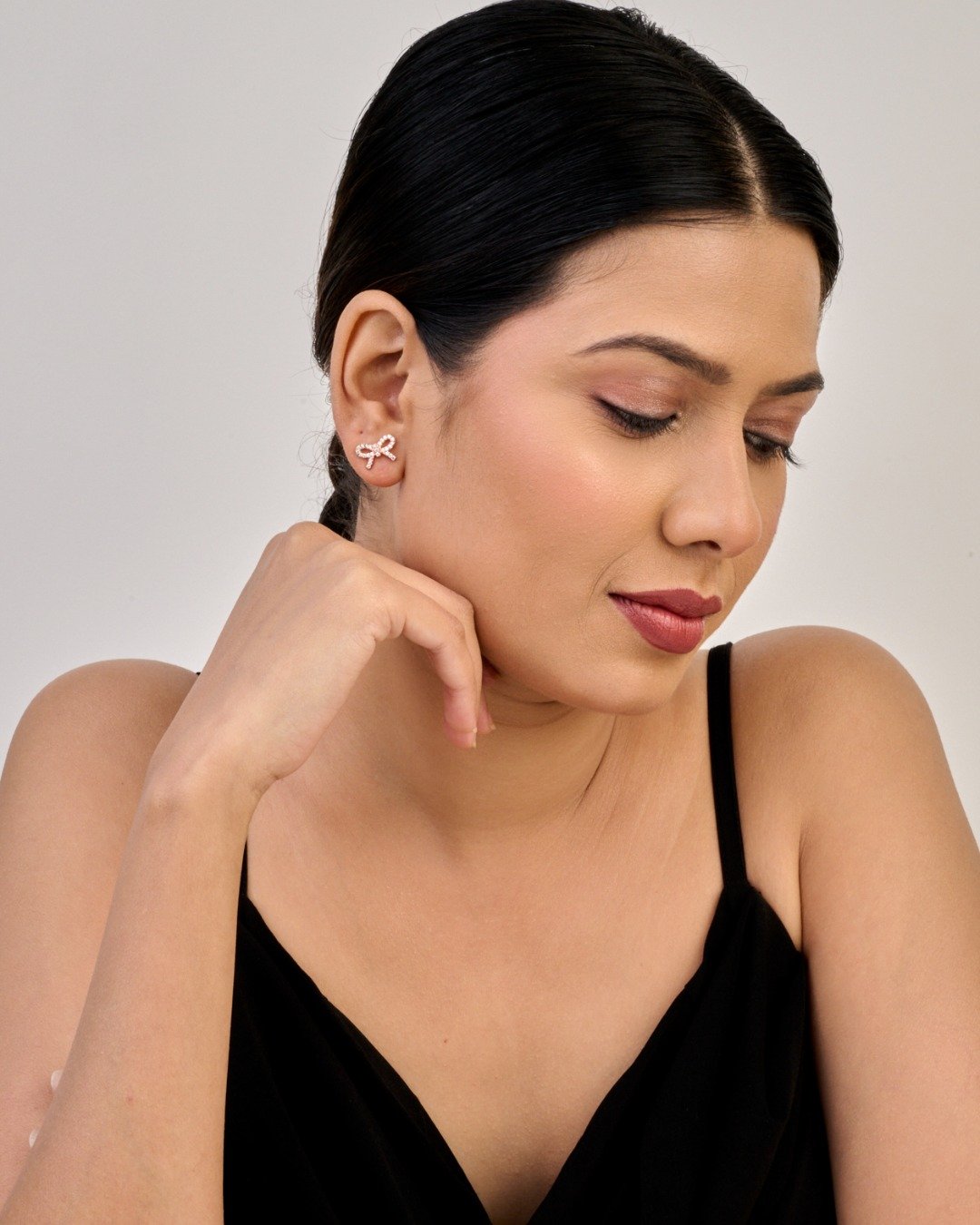 Crystal Bow Rose Gold Studs — view 3