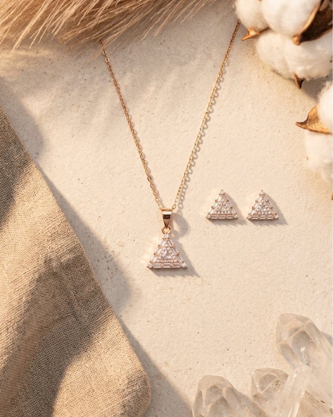 Rose Gold Triangle Halo Pendant Set – 925 Sterling Silver