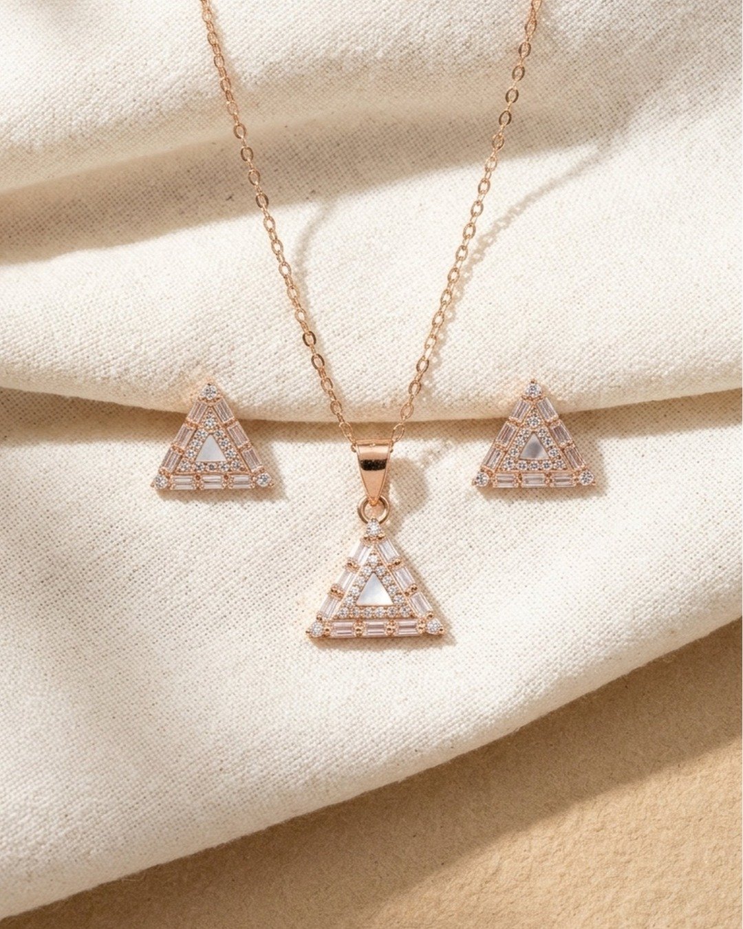 Rose Gold Triangle Halo Pendant Set – 925 Sterling Silver — view 4