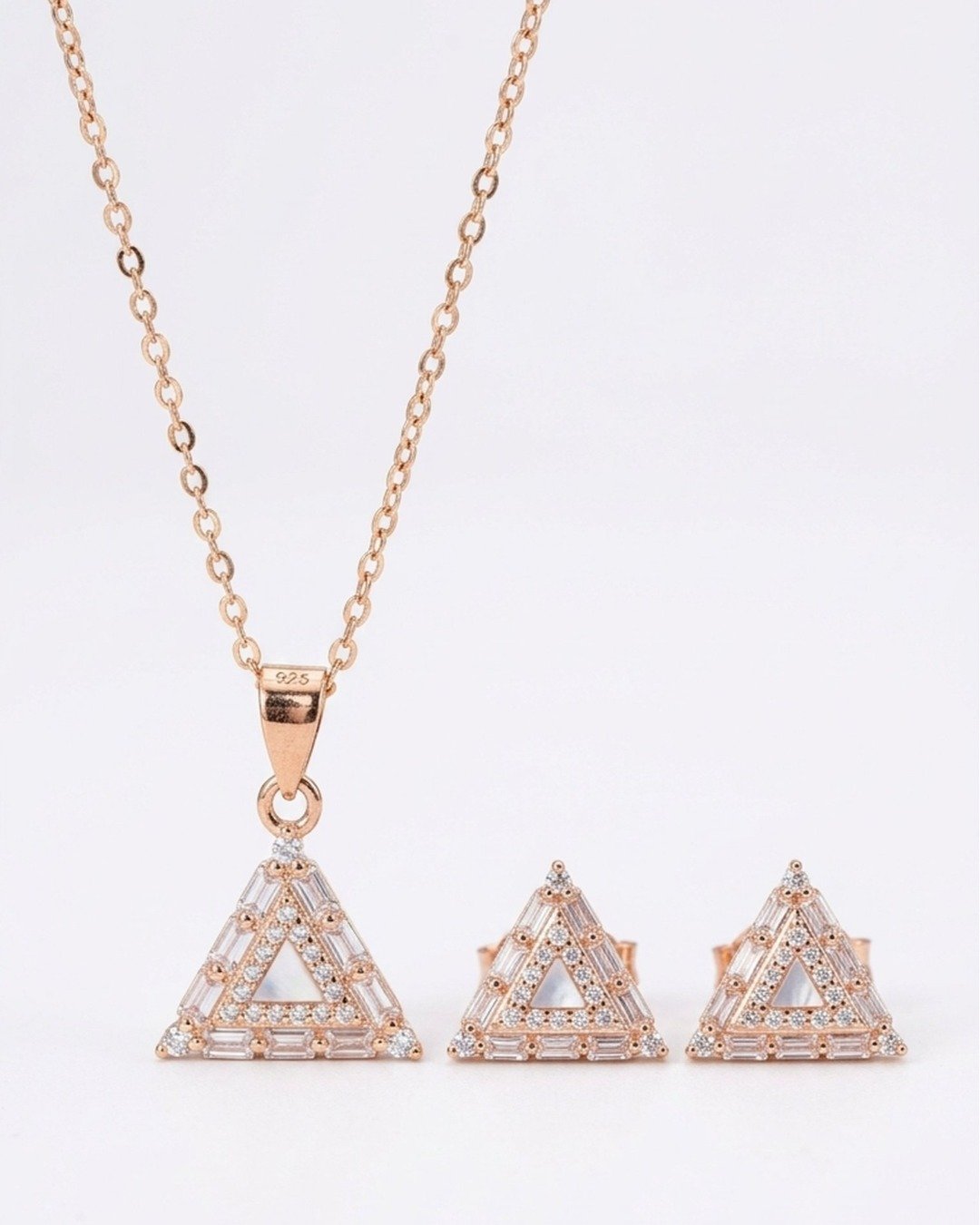 Rose Gold Triangle Halo Pendant Set – 925 Sterling Silver — view 5