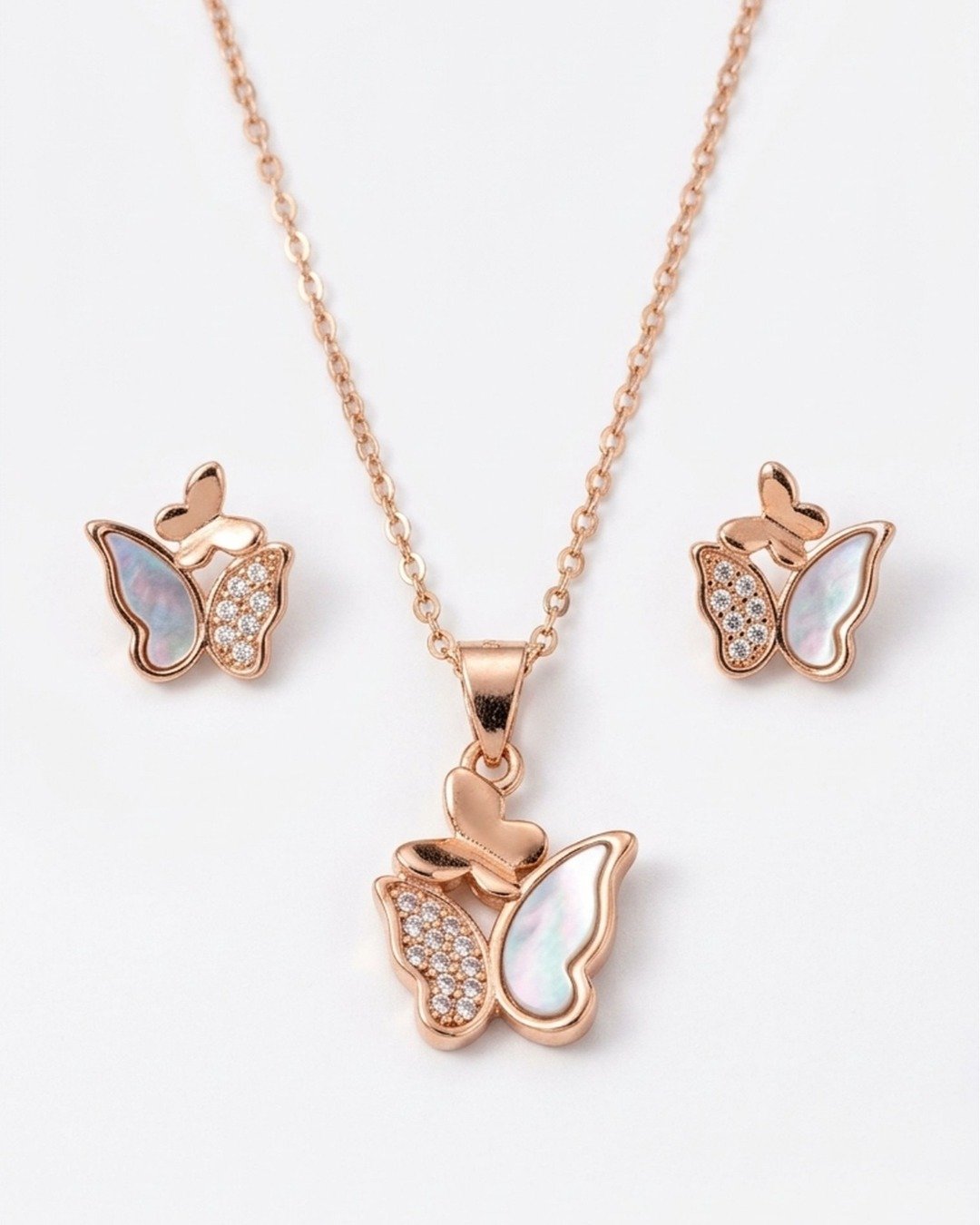Rose Gold Butterfly Pearl Pendant Set – 925 Sterling Silver — view 5