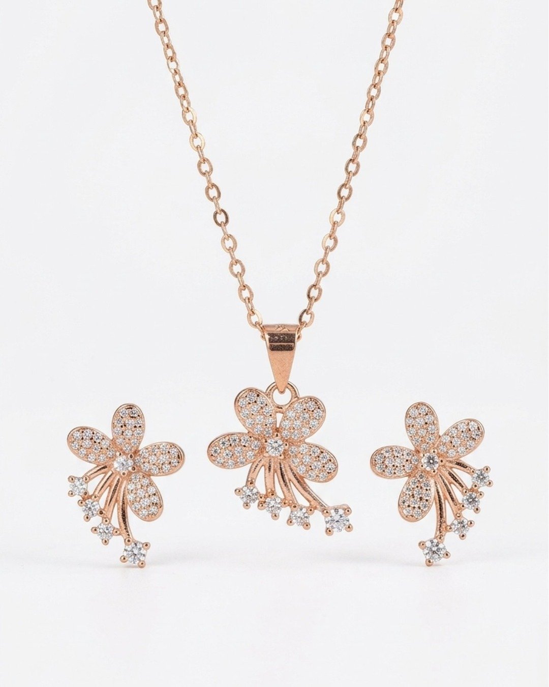 Rose Gold Floral Drop Pendant Set – 925 Sterling Silver — view 5
