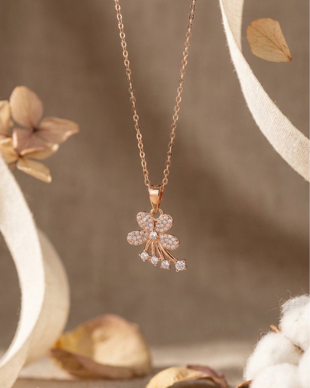 Rose Gold Floral Drop Pendant Set – 925 Sterling Silver — view 6