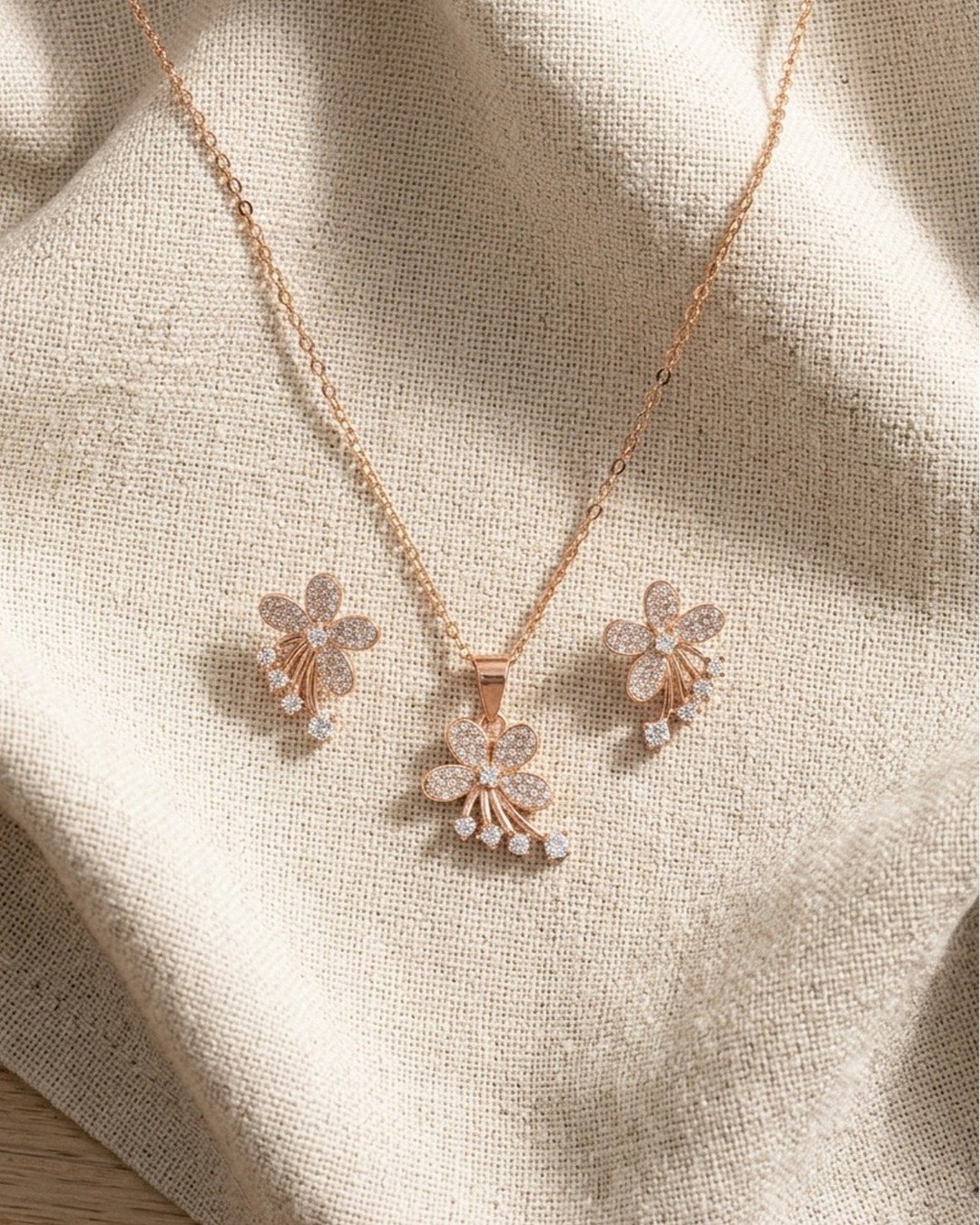Rose Gold Floral Drop Pendant Set – 925 Sterling Silver — view 4