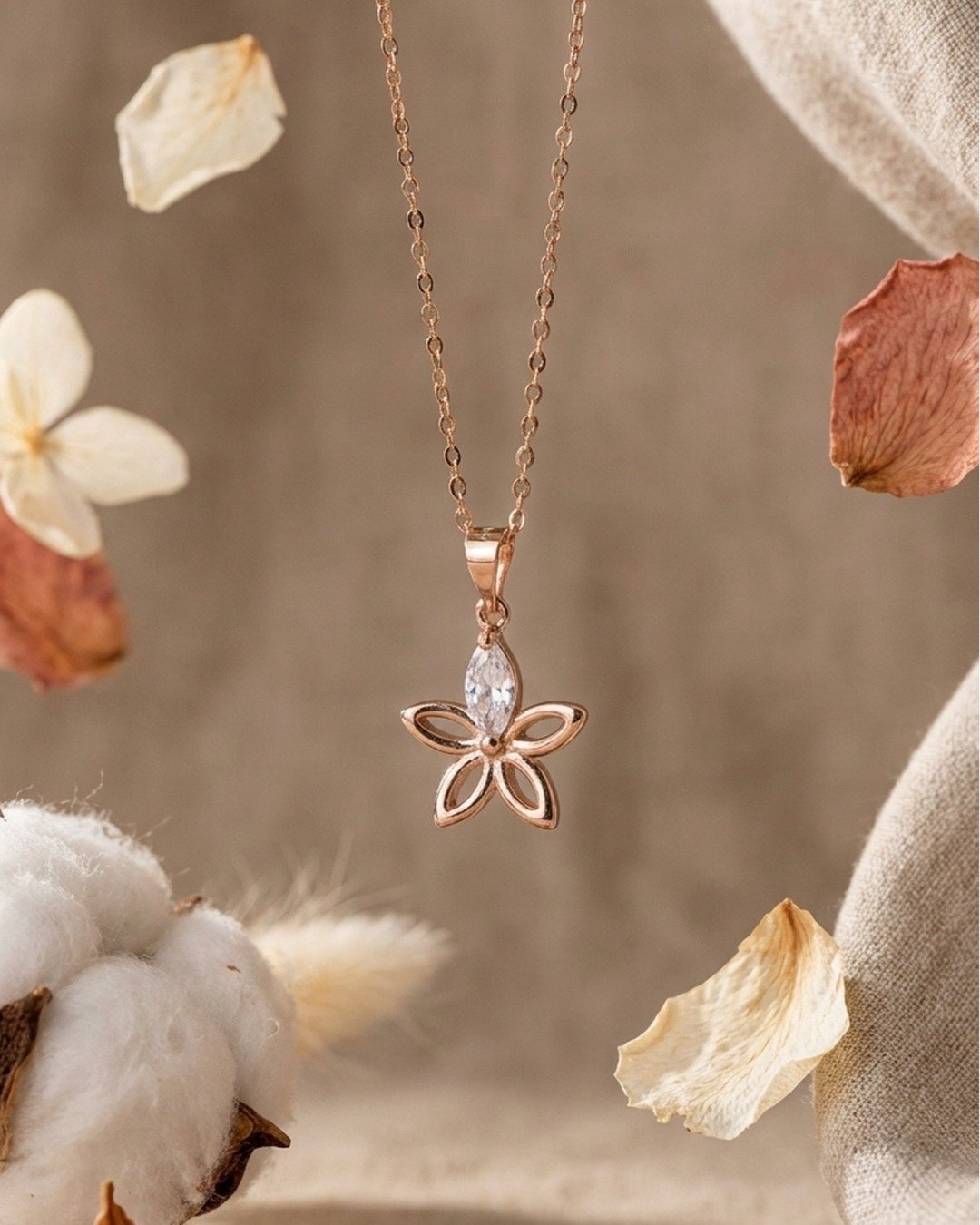 Rose Gold Petal Bloom Pendant Set – 925 Sterling Silver — view 6