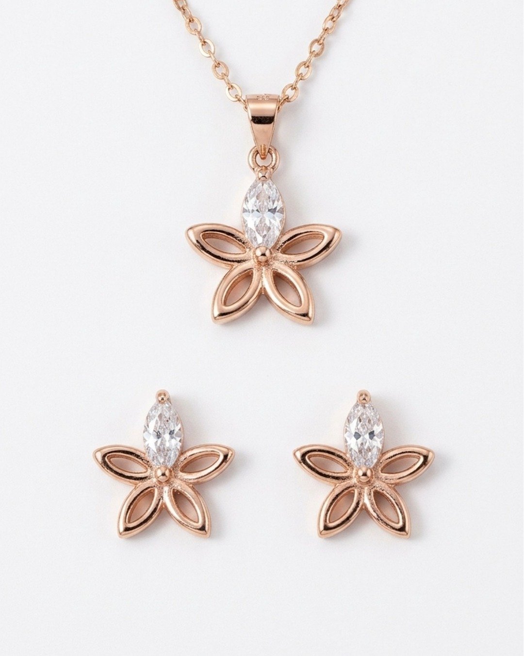 Rose Gold Petal Bloom Pendant Set – 925 Sterling Silver — view 5