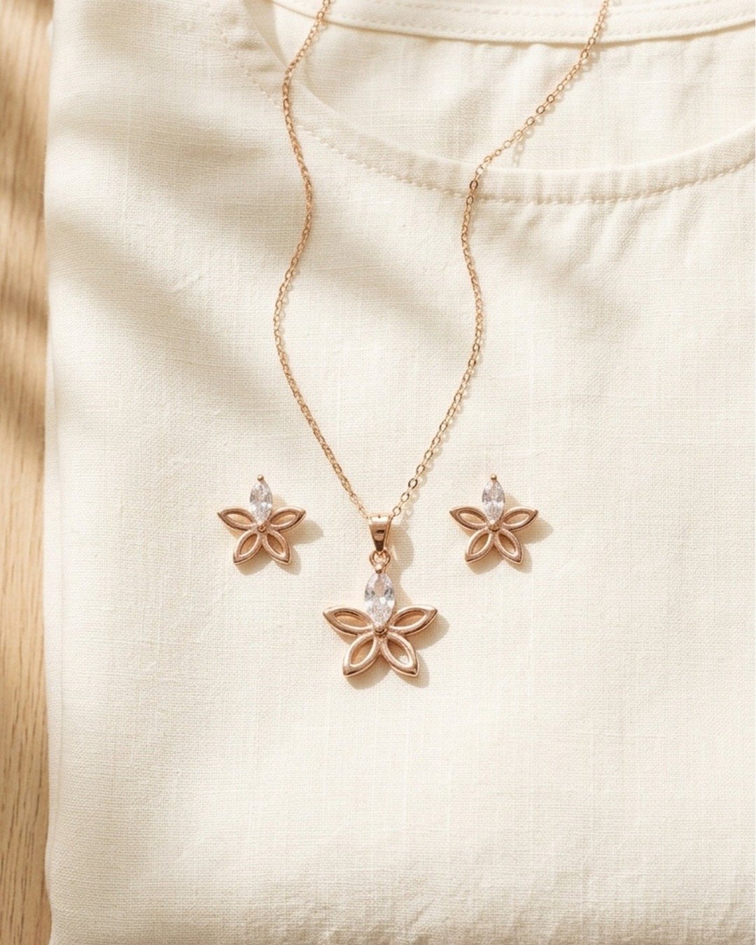 Rose Gold Petal Bloom Pendant Set – 925 Sterling Silver — view 4