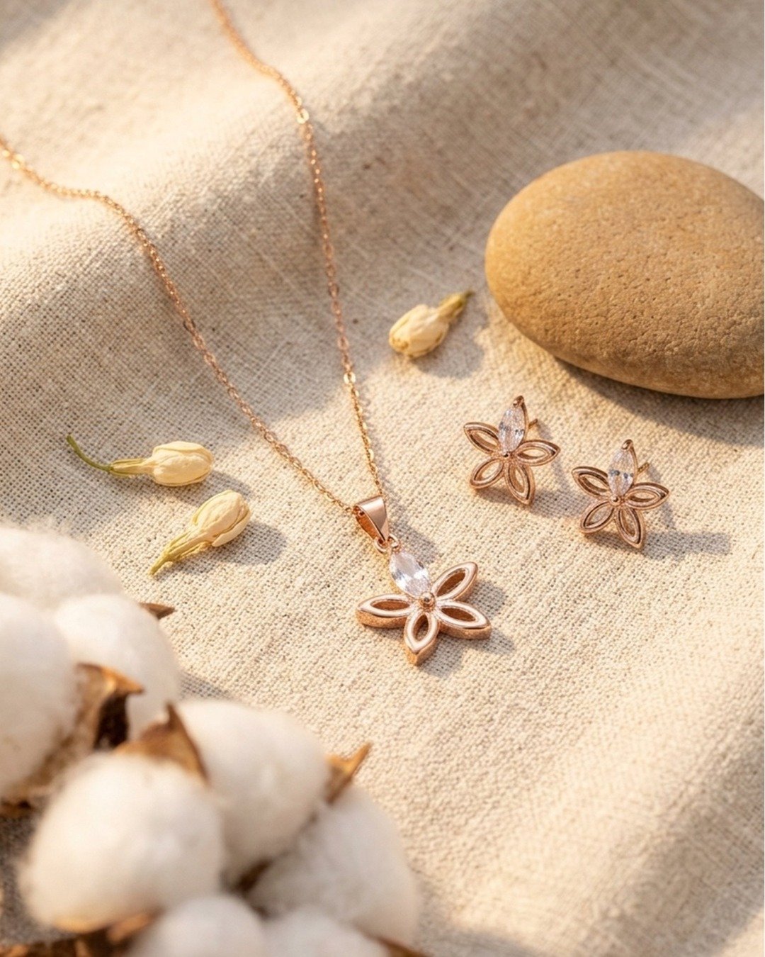 Rose Gold Petal Bloom Pendant Set – 925 Sterling Silver