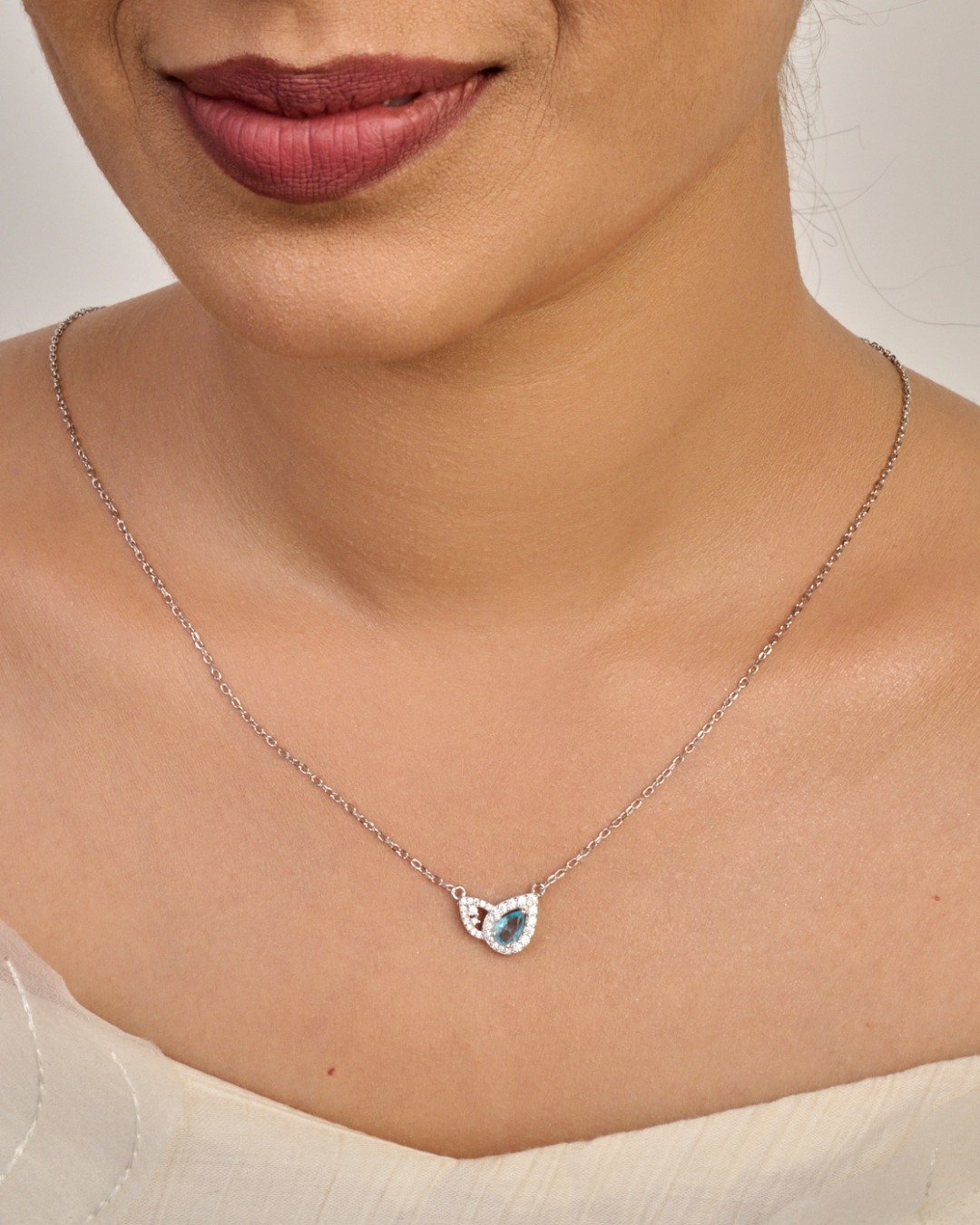 Aqua Teardrop Infinity Pendant Necklace – 925 Sterling Silver — view 3