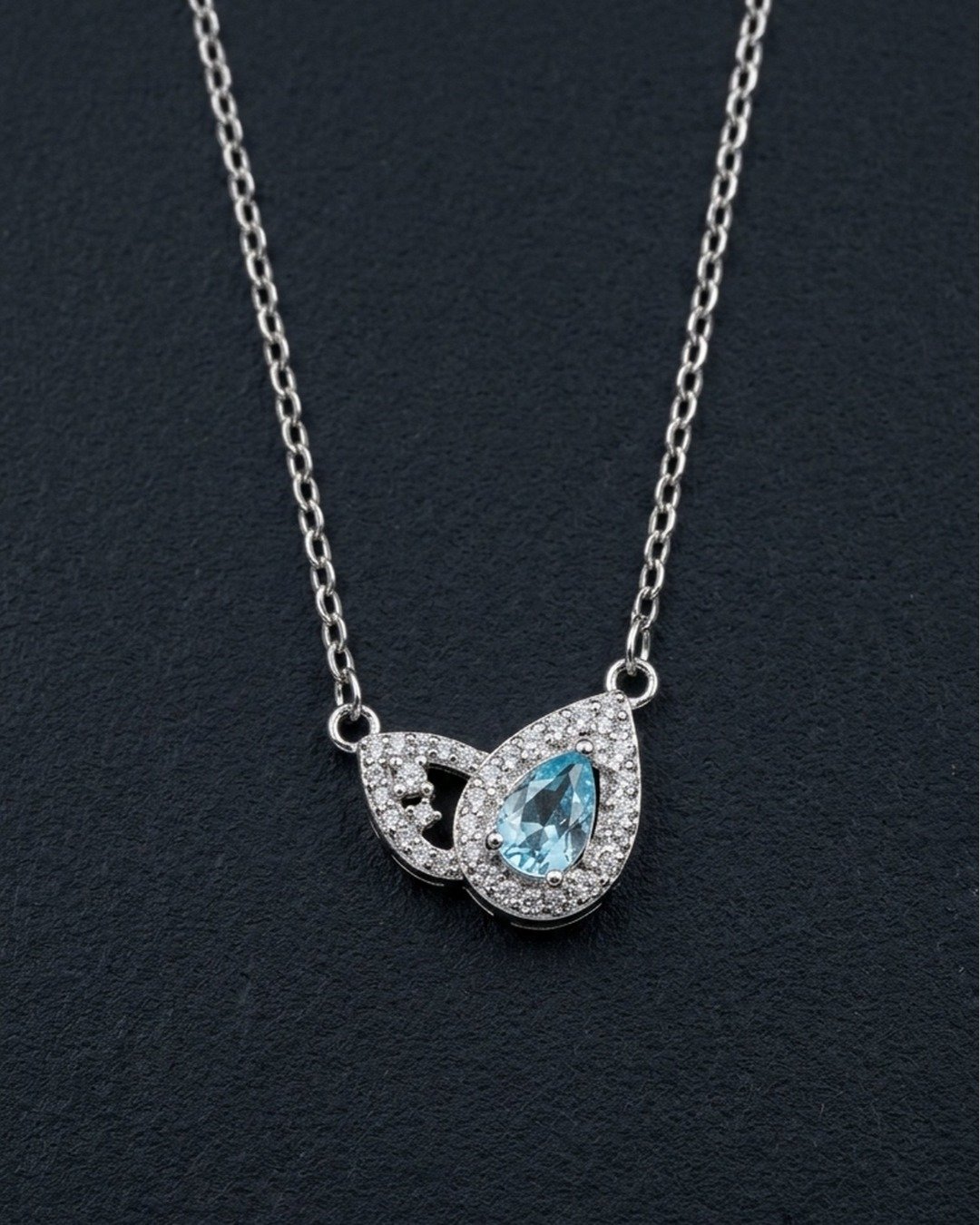 Aqua Teardrop Infinity Pendant Necklace – 925 Sterling Silver — view 6