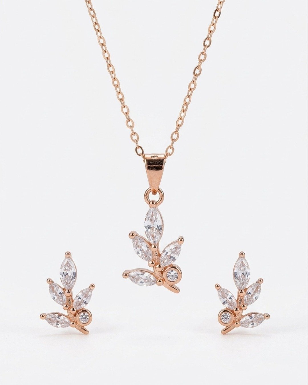 Rose Gold Leaf Sparkle Pendant Set – 925 Sterling Silver — view 5