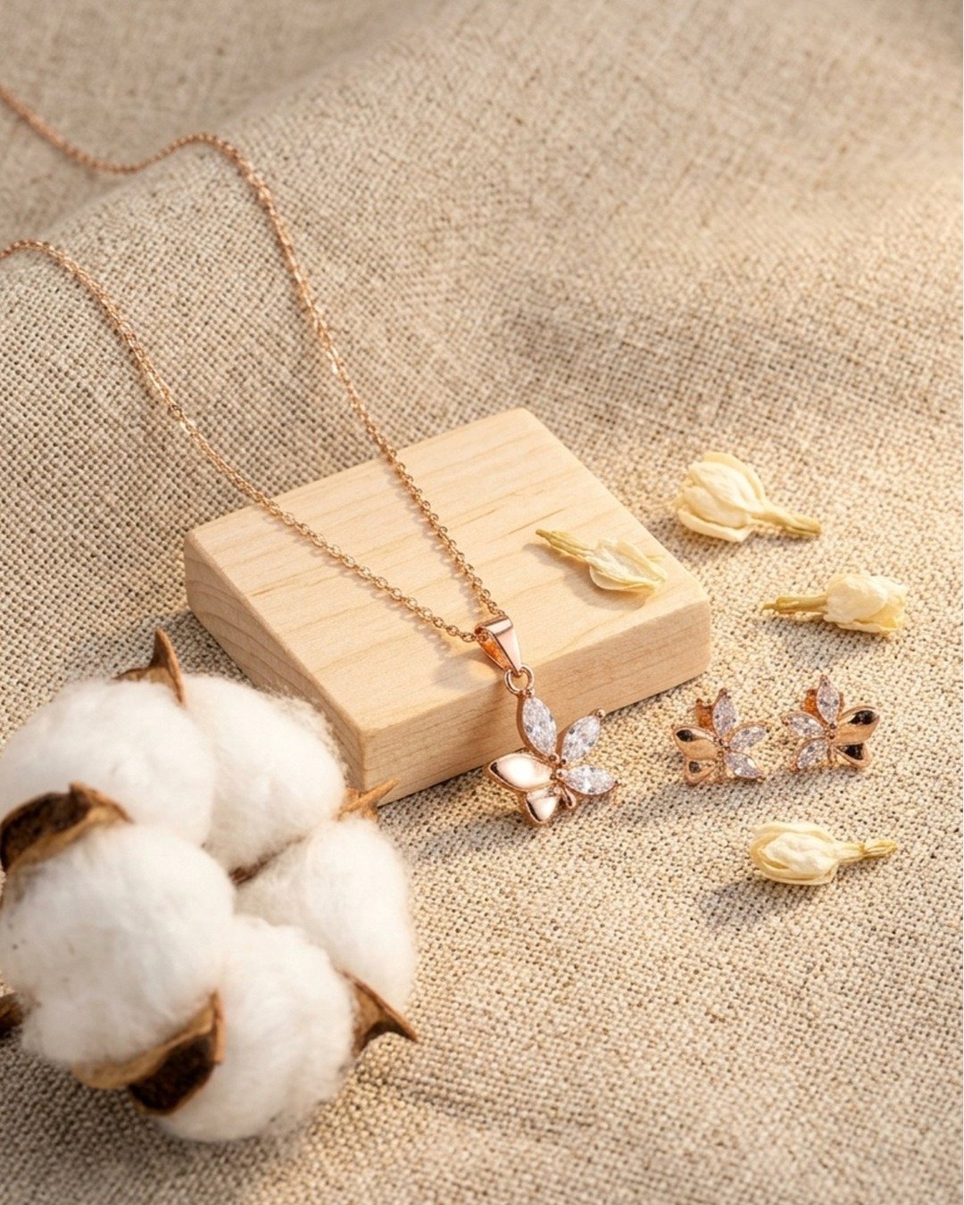 Rose Gold Floral Drop Pendant Sets – 925 Sterling Silver — view 4