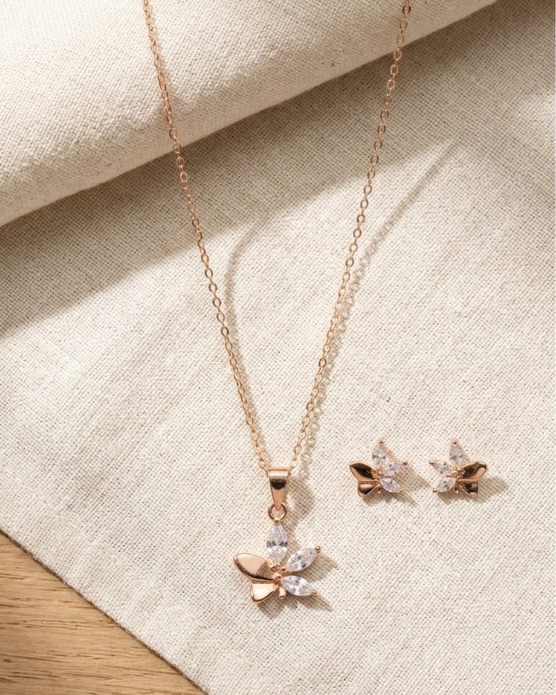 Rose Gold Floral Drop Pendant Sets – 925 Sterling Silver