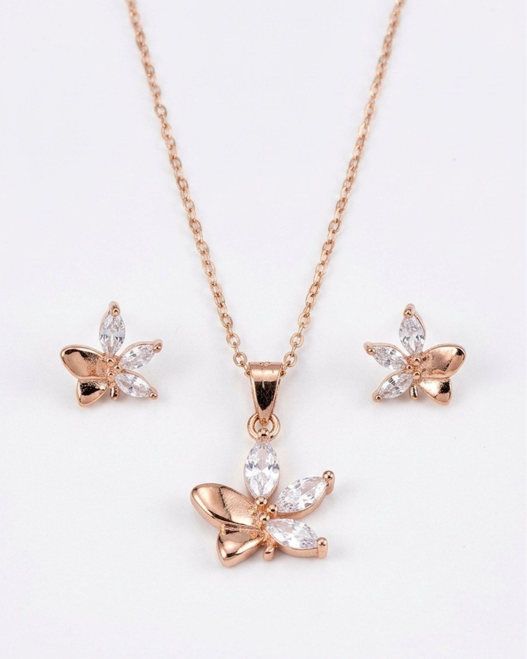 Rose Gold Floral Drop Pendant Sets – 925 Sterling Silver — view 5