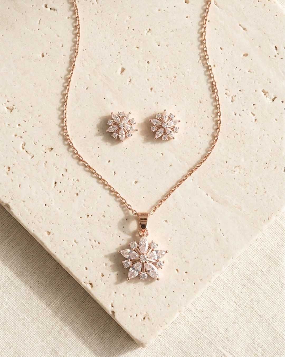 Rose Gold Crystal Bloom Pendant Set – 925 Sterling Silver — view 3