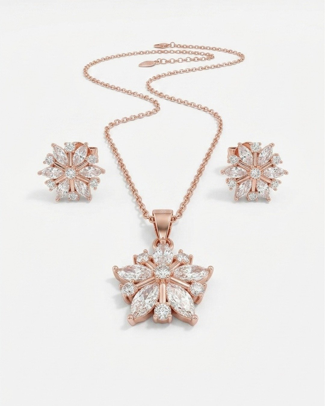 Rose Gold Crystal Bloom Pendant Set – 925 Sterling Silver — view 4